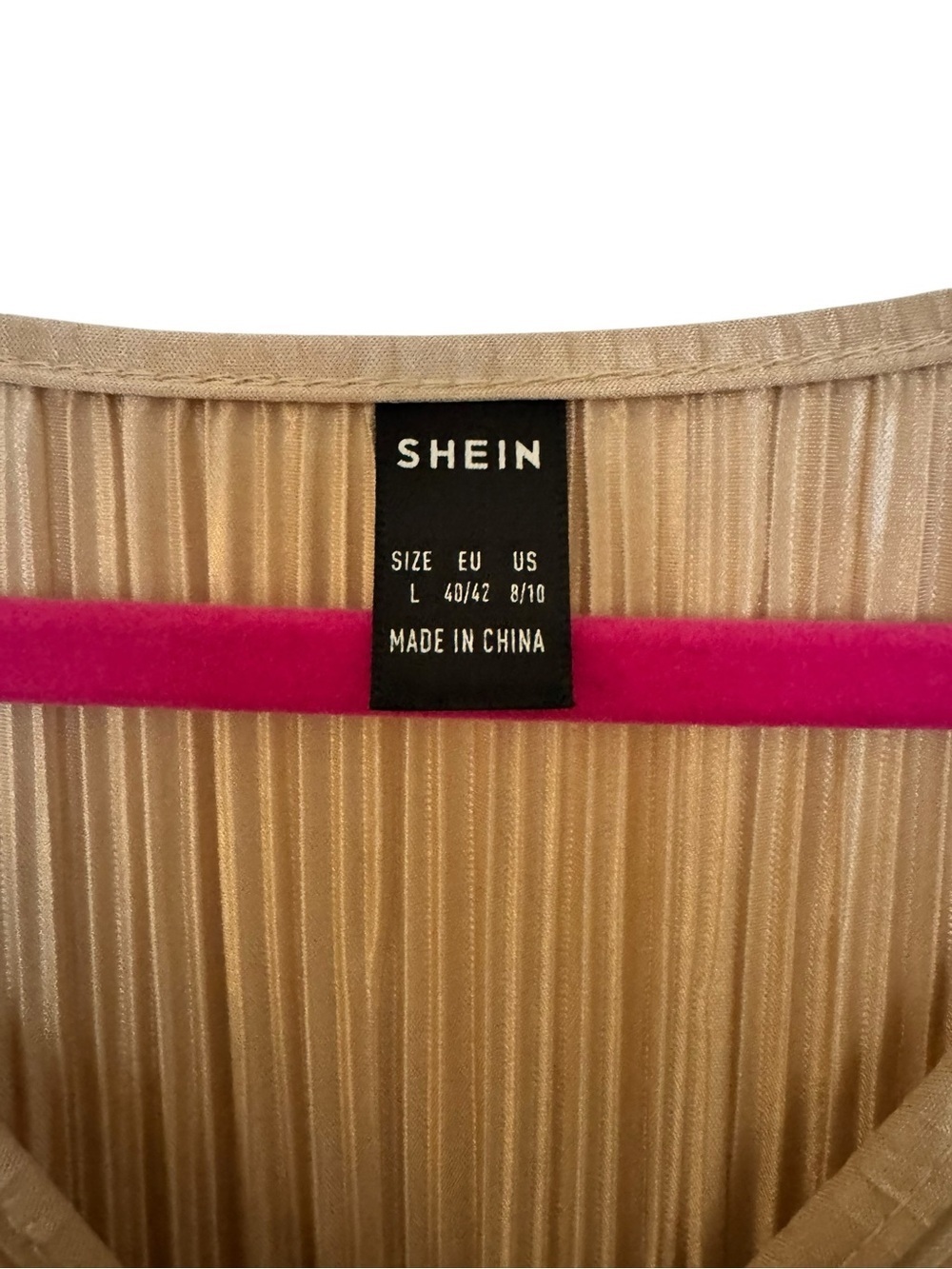 SHEIN Champagne Pleated Long Sleeve Wrap Dress with Tie Waist - Picture 3 of 5